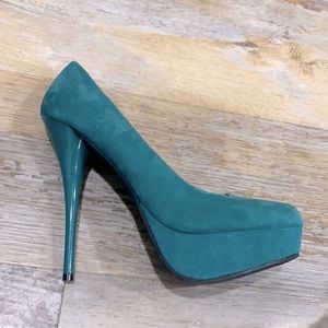 Teal Faux Suede Platform Heels